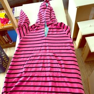 Mini Boden hooded pink striped dress 9-10